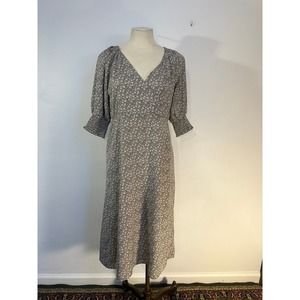 Lulus Lush Midi Green Floral Dress Sz Small Cottagecore 3/4 Sleeve Lined Boho